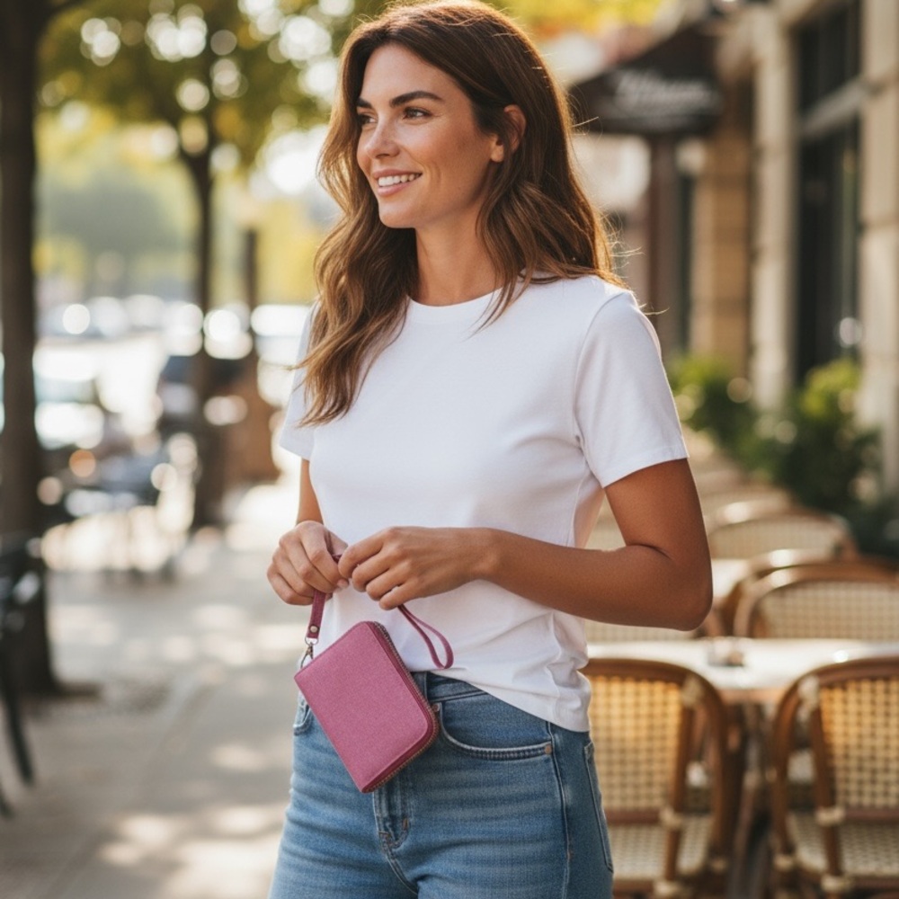 (Boutique) Pink Canvas Wristlet Wallet - Picture 2 of 7